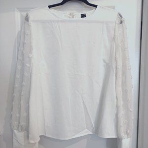 SHEIN Solid Swiss Dot Bishop Sleeve Blouse